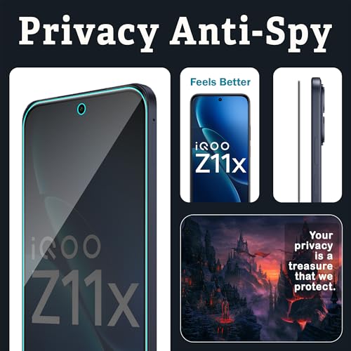 Image of FIRST MART Privacy Tempered Glass for iQOO Z11x, 2 Pack | Anti-Spy 9H Screen Protector, Edge-to-Edge, Case-Friendly, Scratch Resistant, Bubble-Free