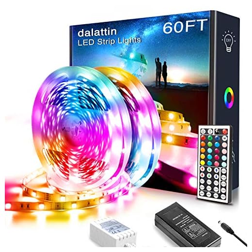 60FT LED Lights,Dalattin LED Lights for Bedroom Color Changing RGB 5050 Kit with 44 Keys Remote Controller and 12V Power Supply LED Strip Lights for Bar Home Decoration Non-Waterproof