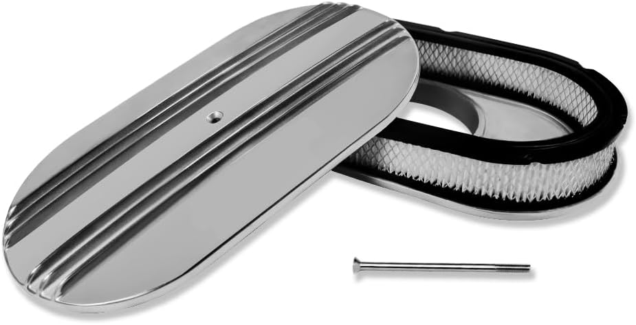 Short Center Bolt Valve Covers For Chevy SBC 283 305 327 350 400 5.0L & 5.7L 1987-1997 and 15" Oval Air Cleaner Partial Finned Polished