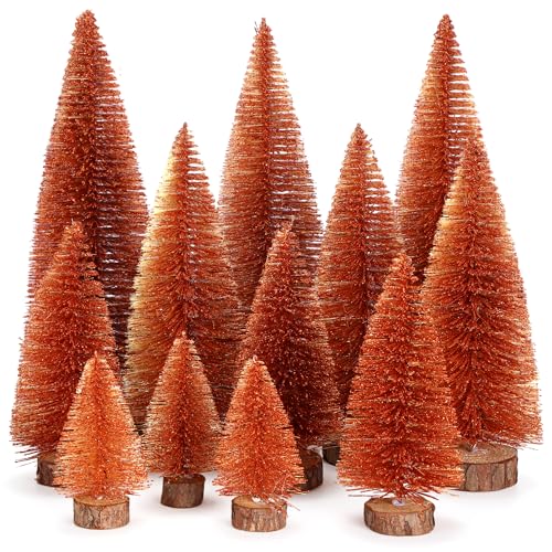 Meooeck 12 Pcs Mini Christmas Trees Bottle Brush Christmas Trees 4 Sizes 4/6/8/10 Inch Artificial...