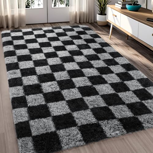 FALARK Rugs for Bedroom Living Room, 4x6 ft Black and Grey...