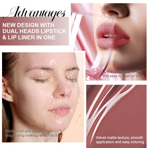 Image of evpct 1Pcs Reddish Brown Matte Lip Liner and Liquid Lipstick Stain Makeup Set for Women, Cranberry Red Long Lasting Smudge Proof Lipstick labiales matte mate larga duracion listip 24 hours originales