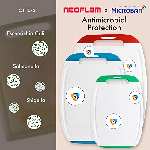 Neoflam Microban Protection Cutting Board 3 Piece Set, Stain & Odor/Bpa Free, Reversable Board, Upgraded Larger Juice Groove, Non-Slip Ez Grip Handle, Dishwasher Safe, Multicolor #TOP1