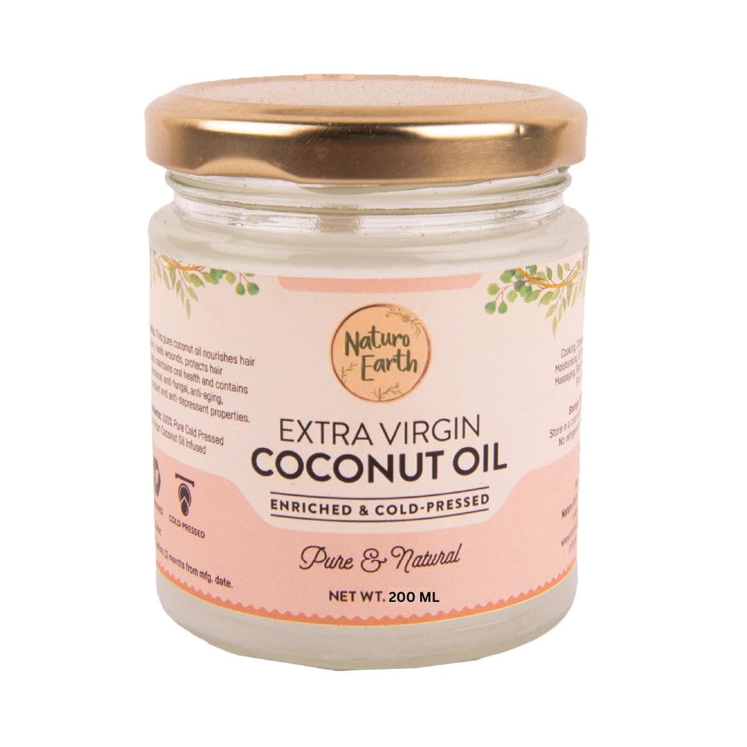 Naturo Earth Cold Pressed Extra Virgin Edible Coconut Oil | Multipurpose Coconut Oil for Skin Care, Hair Massage, Cooking, 200 ml (B0C37MP4J6) Amazon Price History, Amazon Price Tracker
