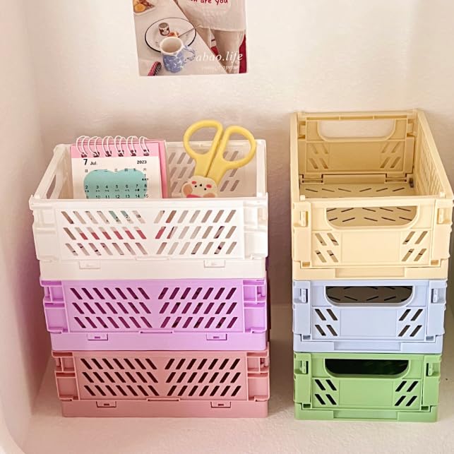 APKOL 4 Pcs cestas de almacenamiento plegables Blanco,25x16x10 cm Pequeñas Caja Plegable Plastico Apilables Estable, organizadores de Oficina,armario, baño, dormitorio, cocina