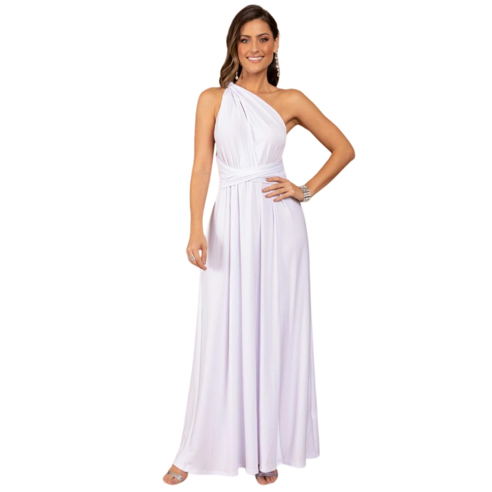 Vestito Donna Multiway Maxi Abito V Collo Strappy Lungo Elegante Festa Estiva Vacanze Outfit-White-XXL