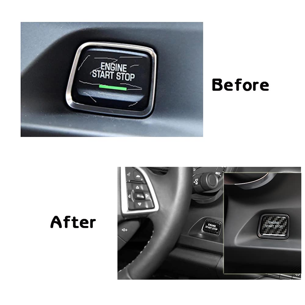 SANRILY for Chevy Push Start Button Cover Stickers True Carbon Fiber Start Stop Button Cover Decals for Chevrolet Camaro, Car Trim Accessories Black