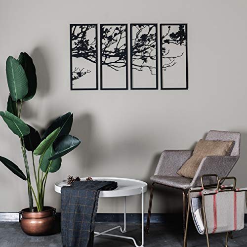 Northshire 4 Panels Tree Of Life Metal Wall Art For Living Room 10" X 24" (Each Panel) - Branch Wall Decor #TOP1