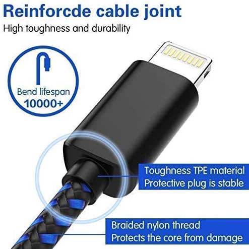 BestElec Phone Charger Cable - 5Pack Extra Long Fast Charging Syncing Cords Blue&Black