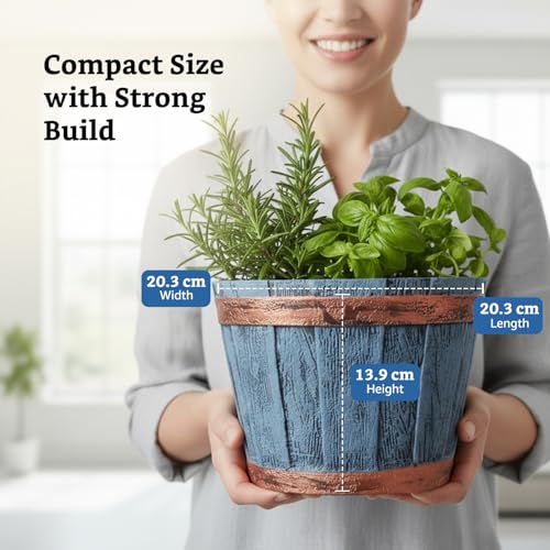 Image of Amazon Brand- Solimo Indoor and Outdoor Round 8 Inch Barrel Flower Planter Pot Best for Terrace /Balcony /Home /Office Decor - Set of 3