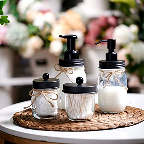 Amolliar Mason Jar Bathroom Accessories Set 4 Pcs -Lotion Soap Dispenser & 2 Cotton Swab Holders & Toothbrush Holder - Rustic Farmhouse Decor, Bathroom Home Decor, Perfect Decorating Idea (Black) - Thumbnail 7