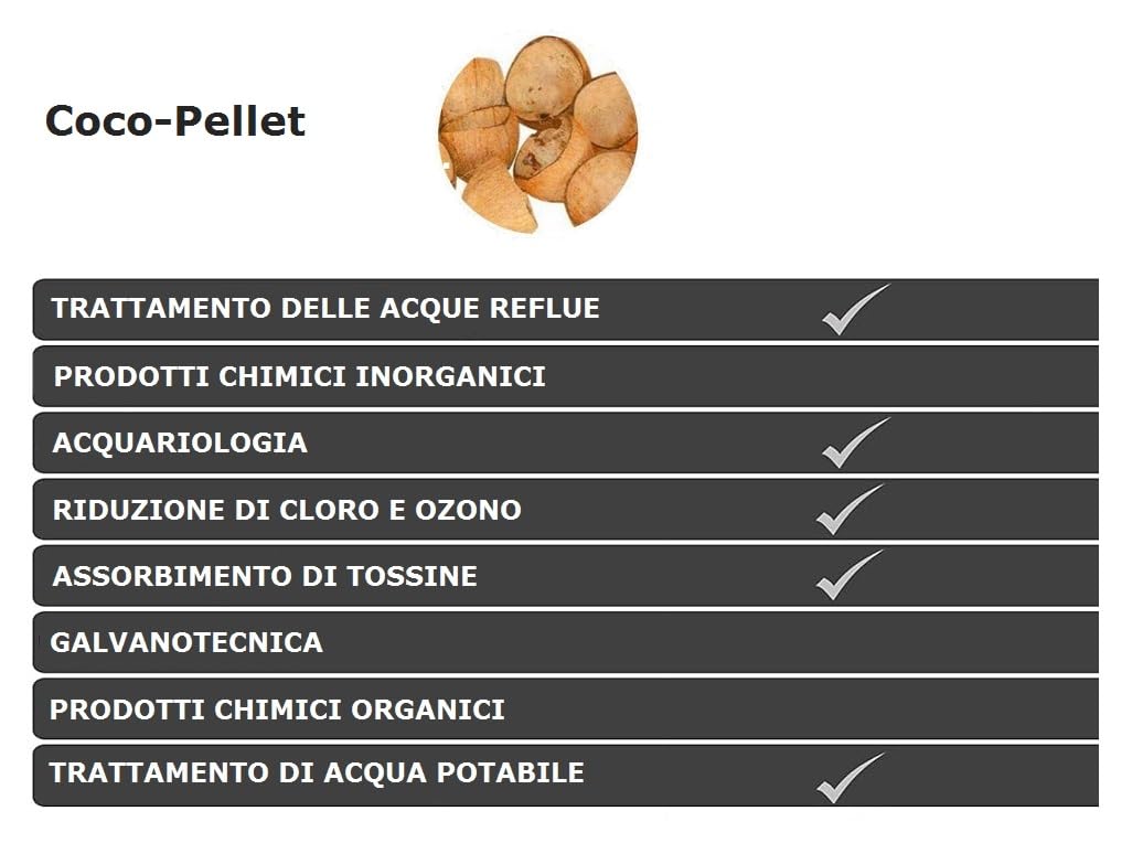 Carbone Attivo in Pellet di eccellente purezza, Venduto in vari formati, da gusci di noce di cocco con tasso di assorbimento Iodio 1000mg/L per la filtrazione di acqua e aria (5L / 2,75kg)
