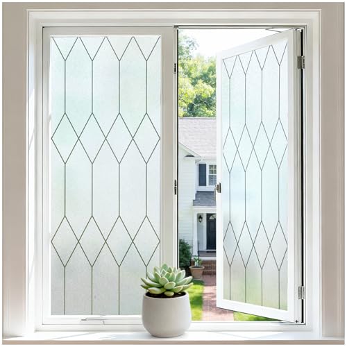 rabbitgoo Moroccan Pattern Decorative Static Cling Window Film – No Glue Removable Privacy Film, Anti-UV Heat Control, for Bathroom Home Office Glass Door, 17.5" x 78.7"