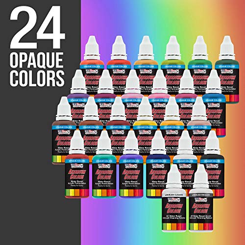 Master Airbrush Cool Runner II Dual Fan Air Tank Compressor System Deluxe Kit with Gravity Feed Airbrush, 24 Color Acrylic Paint Artist Set, Hose, Holder, Cleaning Pot, Mixing Cups Sticks How-To Guide