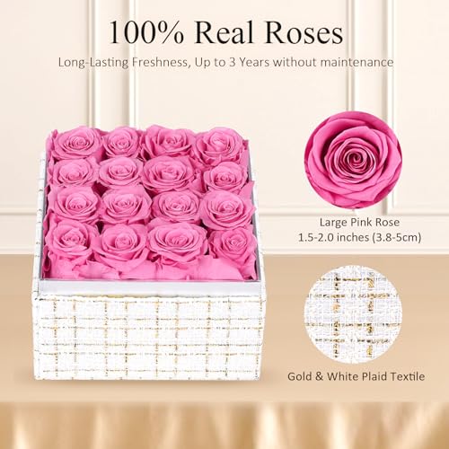 16 Preserved Rose, Eternal Pink Forever Flowers Roses in Acrylic Box, Flowers Gifts for Her Woman Wife Girlfriend on Birthday, Anniversary, Valentine's Day, Christmas - Image 5
