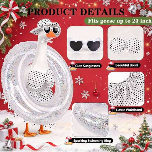 yuboo Christmas Porch Goose Outfits Fits 23 Inch, Goose Clothes with Swim Ring Sunglasses Hat Bikini, Garden Lawn Yard Halloween Play Decor - image 3