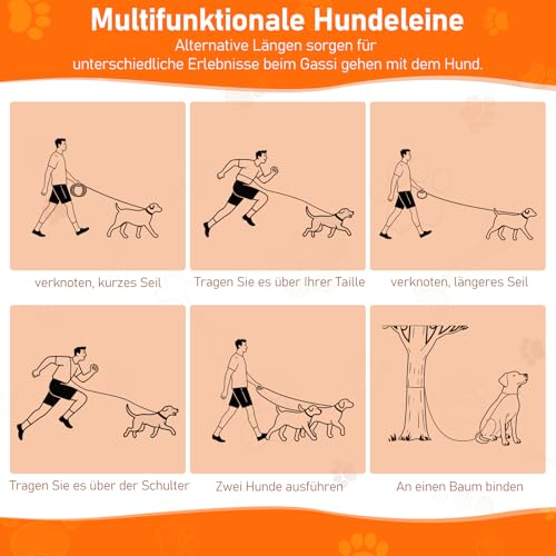 Aystkniet 3M Verstellbar Hundeleine für Große und Mittlere Hunde, Robuste Nylon Reflektierende Freihandleine mit 2 Karabiner, Vielseitig Führleine und Umhängeleine mit 250kg Zugkraft, Grün 12mm
