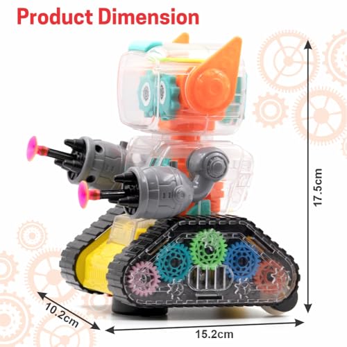 Image of ADITI TOYS Gear Robot Car for Kids, Transparent Electric Robot with Realistic Sound and Light, Bump & Go Gear Robot, Non-Toxic, BIS Approved (Yellow)