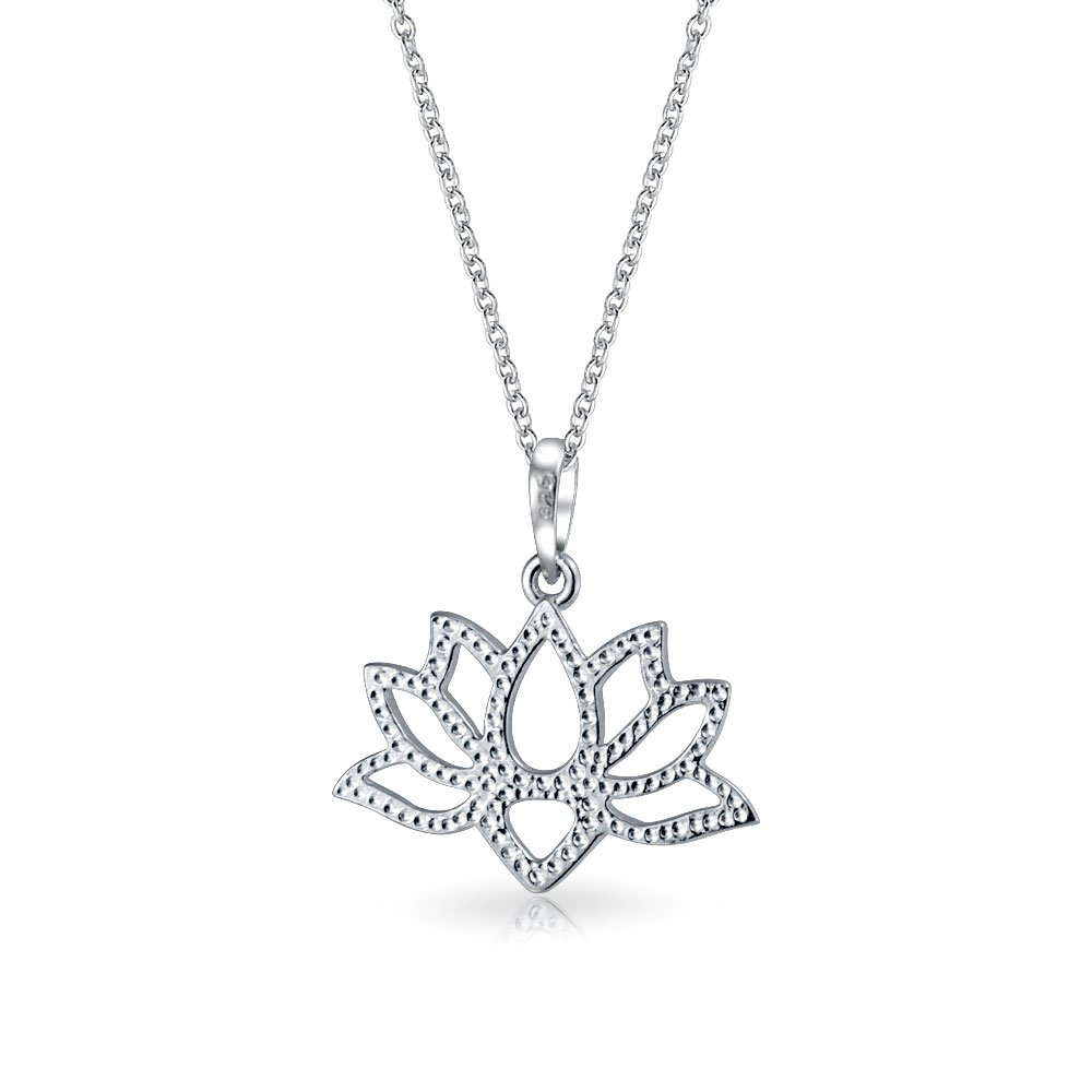 Bling Jewelry Fiore Di Loto Aperto Di Giglio Di Fiori Di Zen Buddhista Ciondolo Collana Per Donne Adolescenti Yogi .925 Argento Sterling