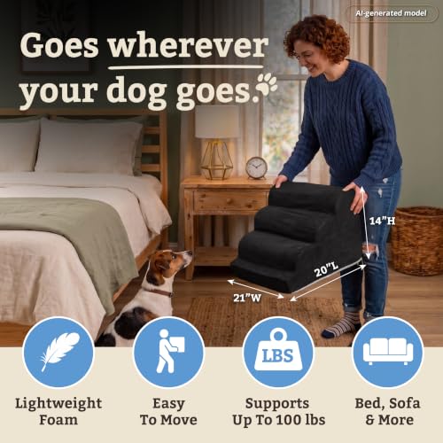 Image of Snoozer Scalloped Dog Ramp, 14 inch Tall Foam Pet Stairs, 3 Steps, Black