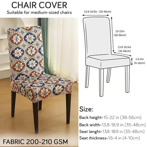 Image of HOKIPO Premium Printed Velvet Dining Chair Cover Set of 6, Indigo Moroccan Charm (AR-5794-D7*6)