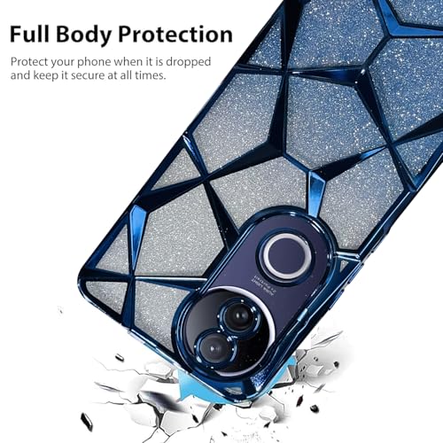 Image of VONZEE Gradient Glitter Case for VIVO V50e, Luxury Electroplated 3D Cube, Diamond Bling Shiny Soft TPU Clear Shockproof Women Girls Protective Phone Cover (Blue)