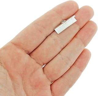 50 Silver Tone Ribbon End Cap 22mm x 7.5mm - FD055