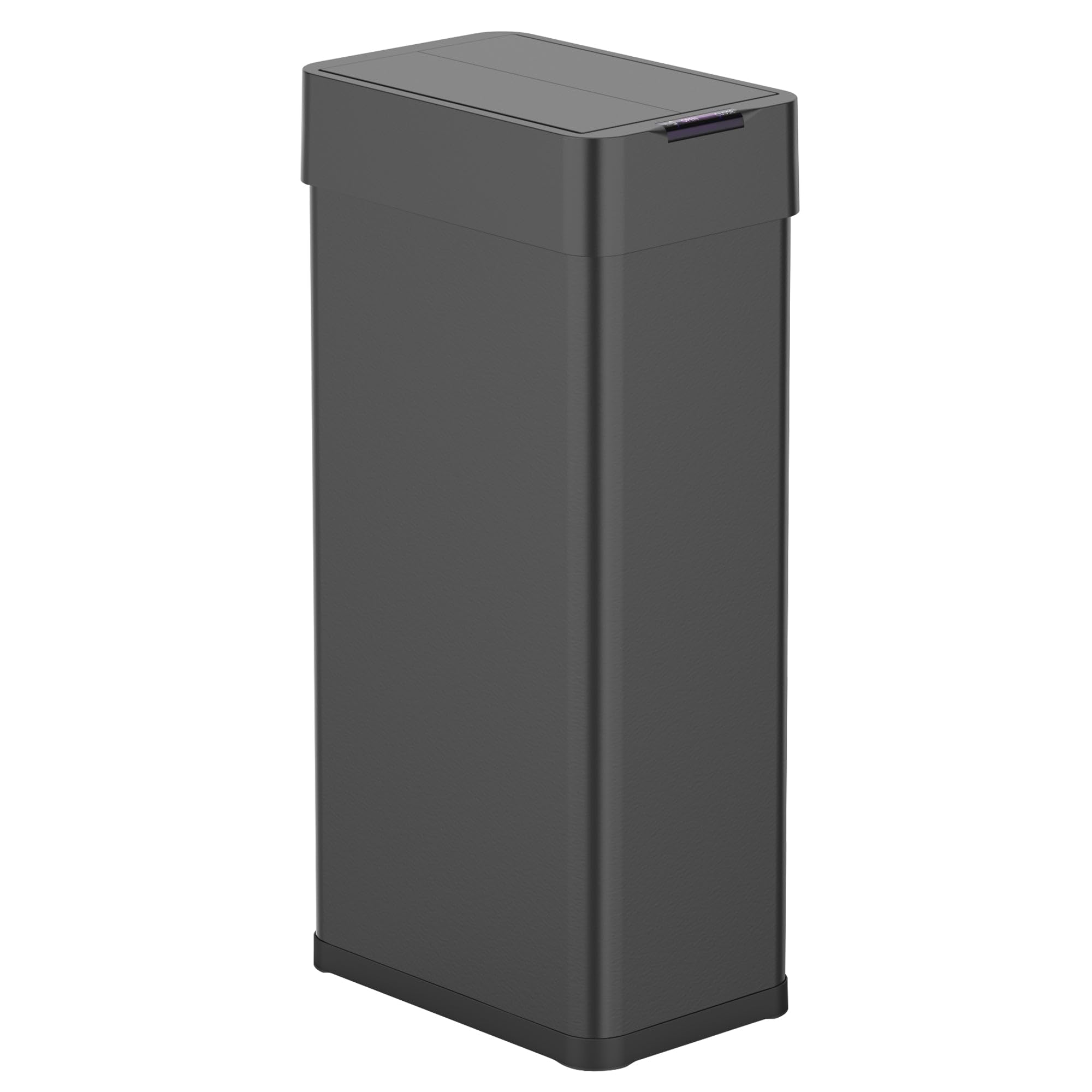 KITCHEN MOVE Abfalleimer für die Küche, automatisch, 90 l, Silverlake Schwarz, aus Edelstahl mit Umreifung, Schmetterlingsöffnung, großes Fassungsvermögen