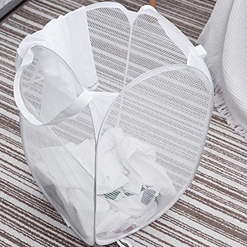 Image of Larpur Popup Laundry Basket, Mesh Clothes Hamper Portable Laundry Hamper with Reinforced Carry Handles, Collapsible for Storage (White)