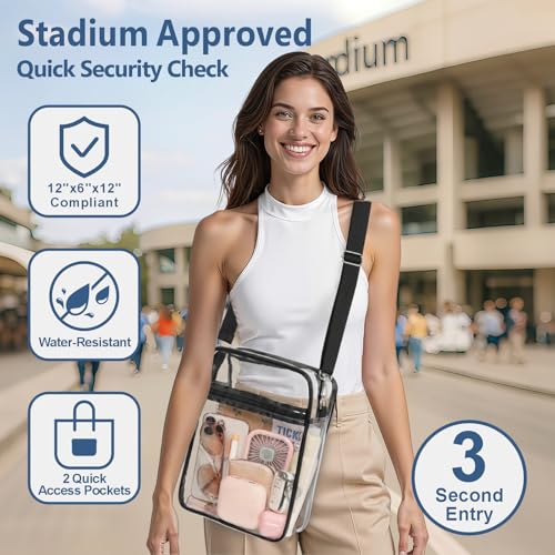 Image of PACKISM Clear Bag for Stadium Events - Clear Purses for Women Transparent Crossbody Messenger Bag for Concerts Game Day