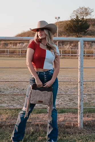Image of Wrangler Western Handbag for Women Crossbody Bag Top Handle Shoulder Bag Embossed Cowgirl Fringe Purse
