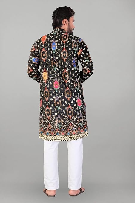 Image of Valaki Kurta Pajama Set for Men Border Printed Traditional Straight Kurta with Pyjama for Men