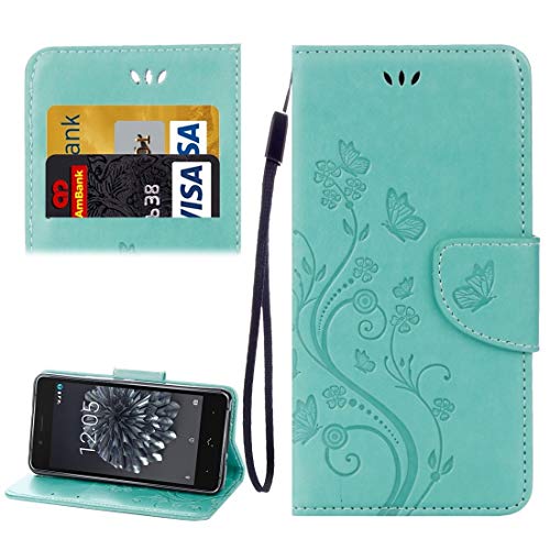 Chezhan -Para el caso de cuero BQ Aquaris X5 activos mariposas del amor de las flores en relieve horizontal Flick con el sostenedor y ranuras for tarjetas y monedero y la cuerda de seguridad (Negro) A