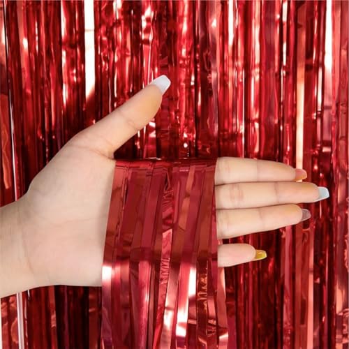 Lametta Vorhang rot - 200 x 100 cm - Glitzervorhang für Türrahmen...