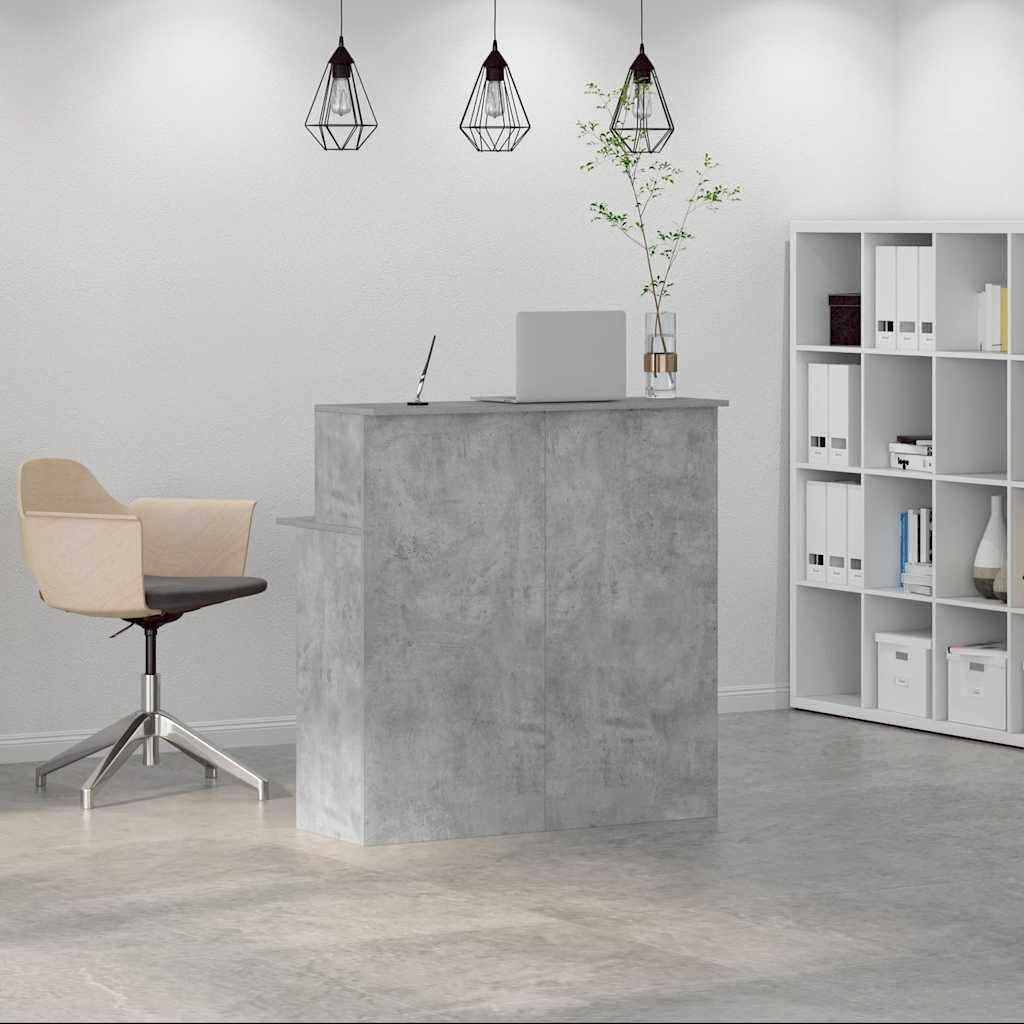 Bancone per ricevimento in legno grigio cemento, 100 x 50 x 103,5 cm, con ripiano, tavolo da lavoro per ufficio, segretario, laptop, ergonomico, salvaspazio, per home office e studio