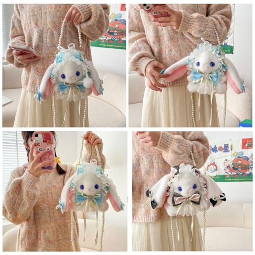 Kawaii Purse Bunny Crossbody Bag for Women, Cute Y2k Anime Purse with Lace Bow, Lolita Accessories Plush Bag Outdoor3