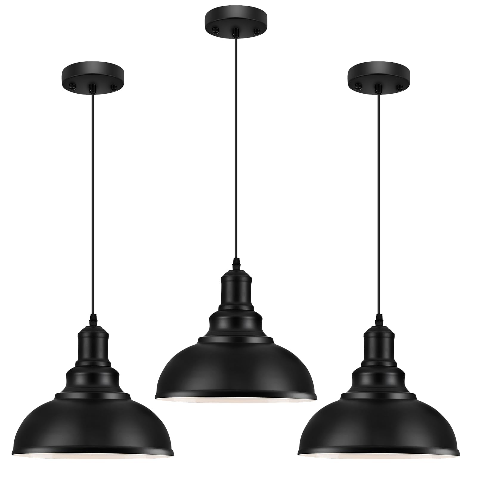 3PCS Pendant Lighting, Vintage Industrial Fixtures, Black Metal Chandelier Lights, Ceiling Lamp for Kitchen Home Island Dining Room Bedroom, 11.4 inches