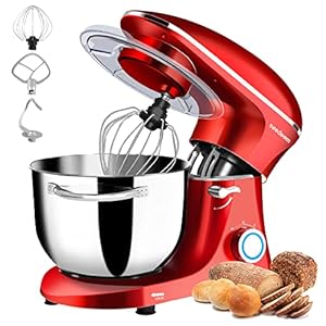Seedeem Stand Mixer, 6Qt Electric Food Mixer, 660W 6-Speeds Tilt-Head Dough Mixers with Dishwasher-Safe Dough Hook, Wire Whip & Beater for Daily Use, Red