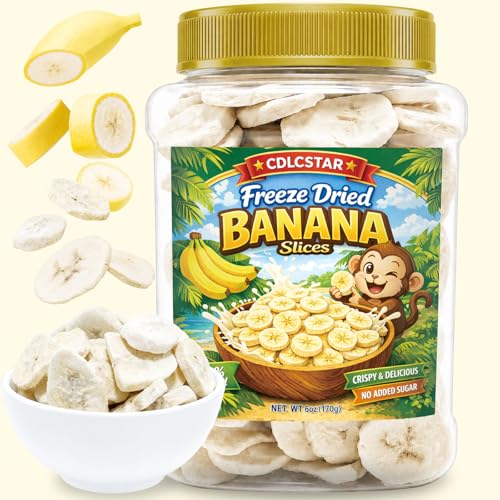 6oz (170g) Freeze Dried Banana Chips, Unsweetened Fruit Snack, No