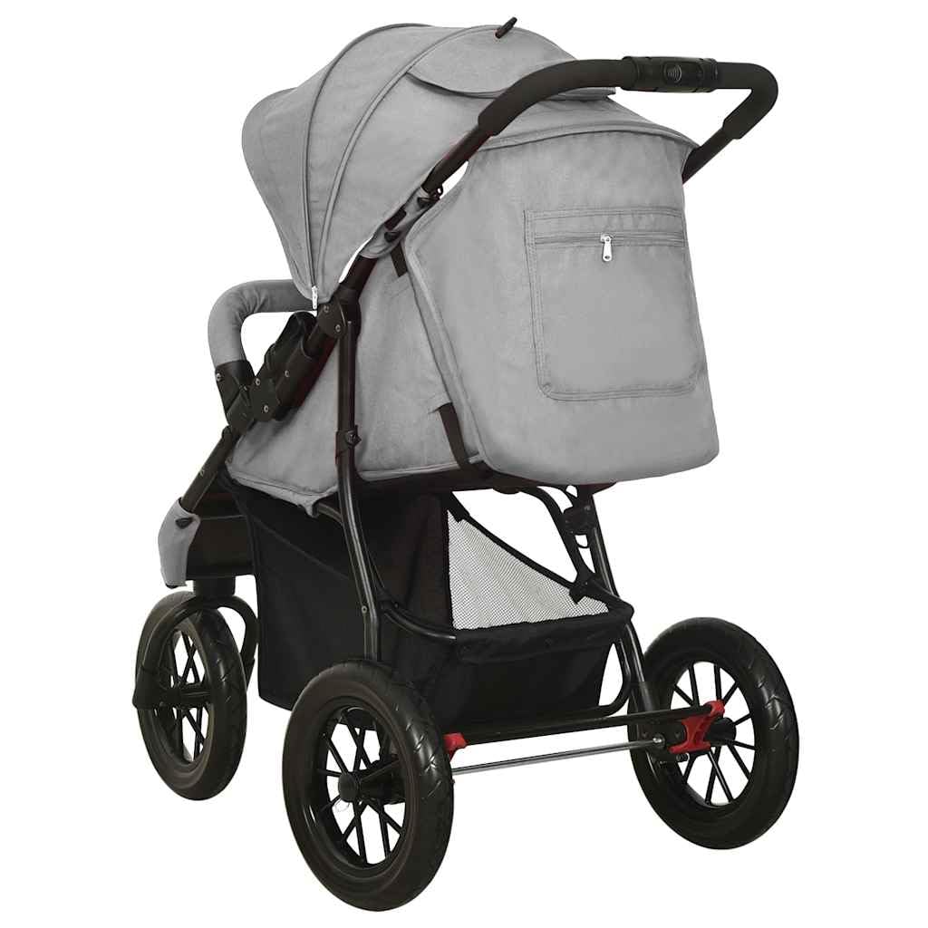 Poussette 3 Roues, Poussette Tout-terrain Campagne de Jogging Pliable pour bébé Gris clair Acier