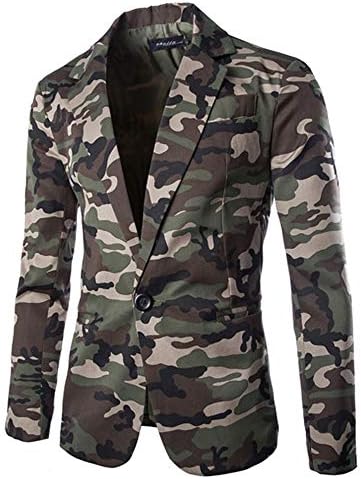 WUAI Mens Suit Jackets Clearance Classic Fit Camouflage One Button Blazer Coat Jacket Tops(Army Green,US Size L = Tag XL)