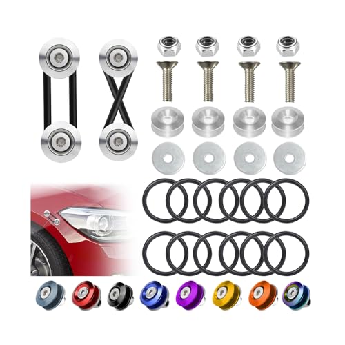 BFXM Universal Bumper Clips, Front Rear Bumper Quick Release Kit, Bumper Holders for Cars (4 Silver Bumper Quick Release Tabs and 12 Customized O-Rings)