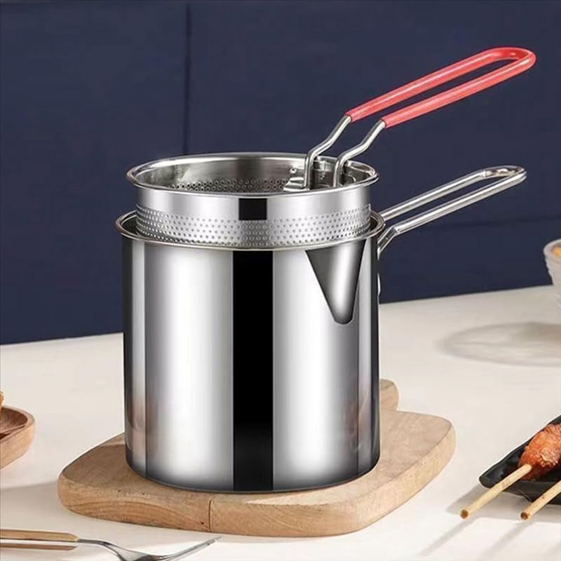 DAINTY DEN Pot With Basket 1200Ml Stainless Steel Fryer Pot With Long Handle Mini Deep Oil Fryer For French Fries/Shrimp/Fish/Chicken Wings/Boiling Butter/Sauce/Gravies/Pasta (‎Frying Pot, 1200Ml)-image-9
