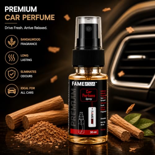 Image of Sandalwood Premium Car Perfume Luxury Spray 30 ML with Hanging Card /Travel Friendly Car Air Fresheners /Long Lasting 250+ Sprays Fragrance /Eliminates Bad Odour for Car, Office & Home