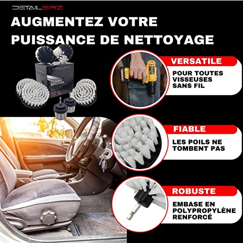 Brosse Nettoyage Voiture pour Le Nettoyage Tapis, siège, Moquette, kit Nettoyage Voiture, Brosse rotative Blanche Douce à Poils Souples Premium Brosse Nettoyage perceuse pour detailling Auto – Image 5