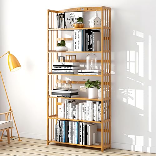 Livzing 6 Tier Wooden Book Shelves for Home - 5.75 Ft Adjustable Book Shelf Open Book Storage Display Rack for Home Library Multipurpose Storage Organizer for Office Living room (68x24.5x175cm) Bamboo