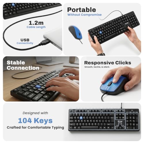 Image of EVM Wired Keyboard Mouse Combo USB | Computer Keyboard and Mouse Combo for Laptop PC | Ergonomic Design | Plug & Play | Smooth Typing & Precise Control | 1 Year Warranty ((EVM-WDKM-513)