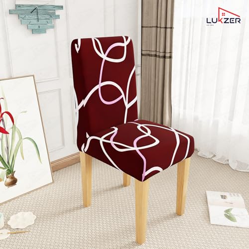 Image of Lukzer 1PC Red Swirl Stretchable Dining Chair Cover | Universal Fit Removable Washable Slipcover | 140 GSM Polyester + Spandex | Elastic Protective Cover for Home & Hotel Chairs Seat Slipcover