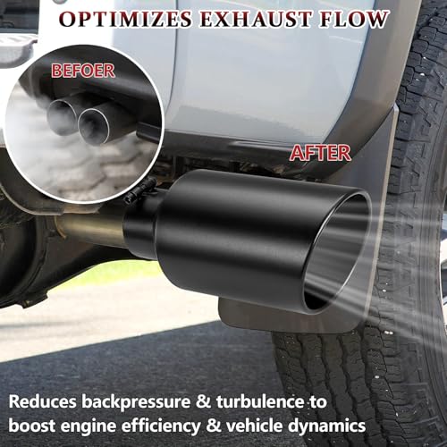 Image of Exhaust Tip 4 inch Inlet 7 inch Outlet 15 inch Long, High Performance Stainless Steel, Peel-Resistant Black Powder Coated, Rolled Angle Cut, Bolt-On Diesel Tail Pipe, Universal for Car Truck