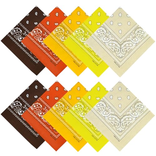 Gorgeous Island 10 Pack 100% Cotton Bandanas 22x22 inches - Multi-Purpose Square Scarfs for Men & Women, Headbands, Face Cover, Fashion Accessories